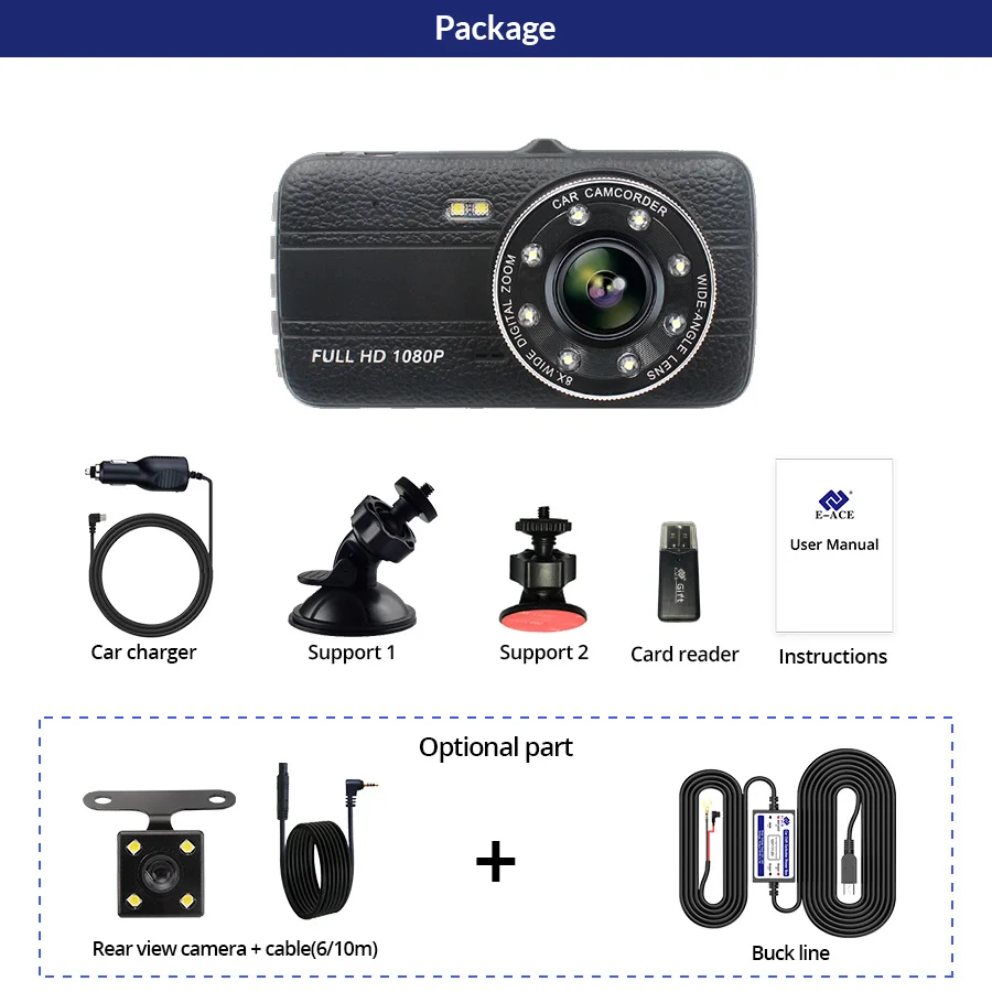 Автомобильный видеорегистратор с камерой заднего вида 4 0 дюйма IPS экран Full HD 1080P 8