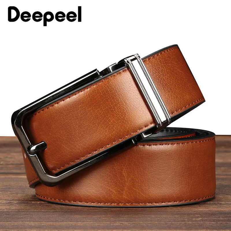 Мужской двухслойный кожаный ремень с пряжкой Deepeel 3 5 см * 110 см/115 см/120 черные