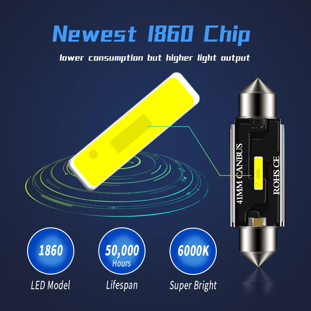 Светодиодсветодиодный лампы DXZ C5W C10W 50 шт. Canbus Festoon 41MM CSP 1860 без ошибок для салона