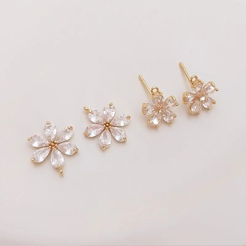 

2PCS Charms for Jewelry Making Flower Pendant with Zircon 14k Gold Plated Charms for Jewelry Making DIY Brass Accessories