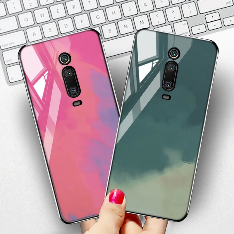 Tempered Glass Case For Xiaomi 11T Cases Watercolor Fundas Xiaomi Mi 9T Pro 11 Lite 10T 12 Note 10 Lite 9 Lite A3 8 SE Covers