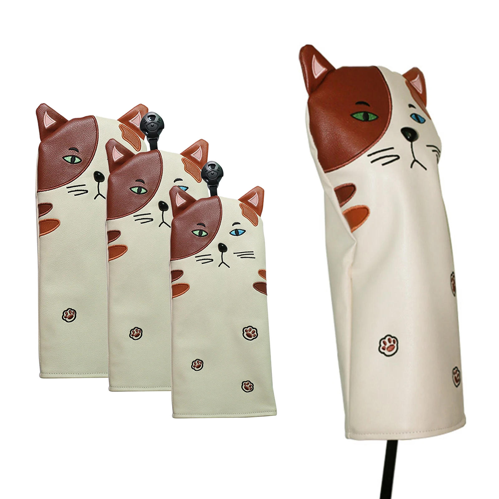 

Cute Cat Golf Club Head Cover Premium PU Leather Golf Headcover No. 1 3 5 UT Golf Bag Iron Covers for Golf Club FW UT Driver DR