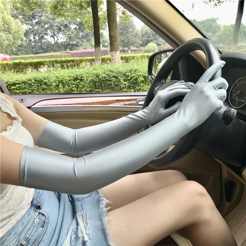 Модные атласные женские длинные перчатки летние солнцезащитные для вождения