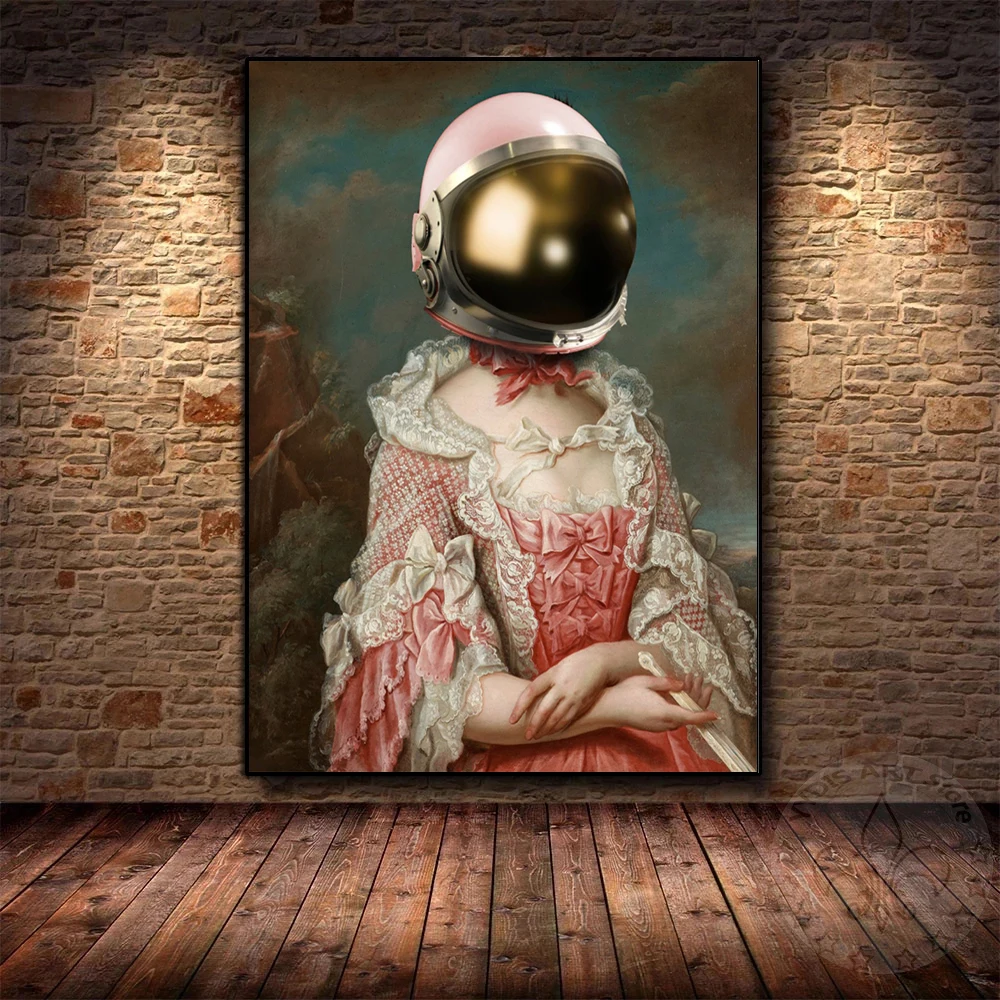 

Abstract Space Lady with Helmet Oil painting Portrait Posters Canvas Prints Wall Art Picture for Living Room Decoration Cuadros