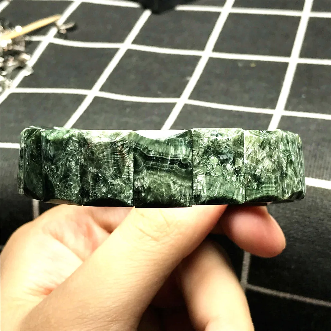 

16x12mm Natural Green Seraphinite Crystal Bracelet For Women Man Healing Rectangle Beads Gemstone Stretch Bangle Jewelry AAAAA