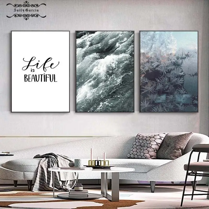 

Scandinavian Ocean Landscape Wall Art Poster Winter Seascape Canvas Painting Print Decorative Picture for Living Room Home Decor
