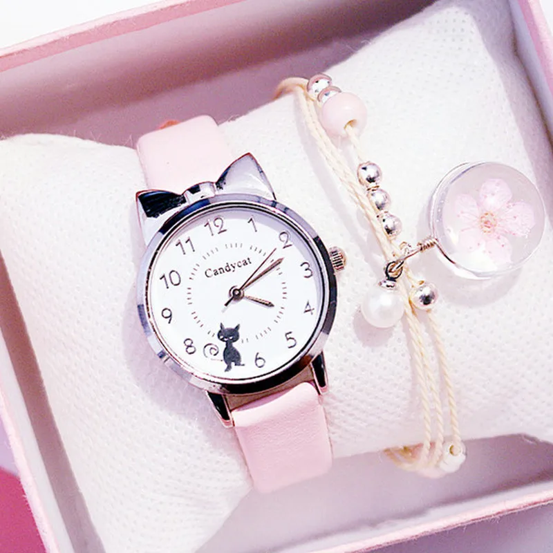 Часы Детские кварцевые с кожаным ремешком для студентов и детей розовые наручные