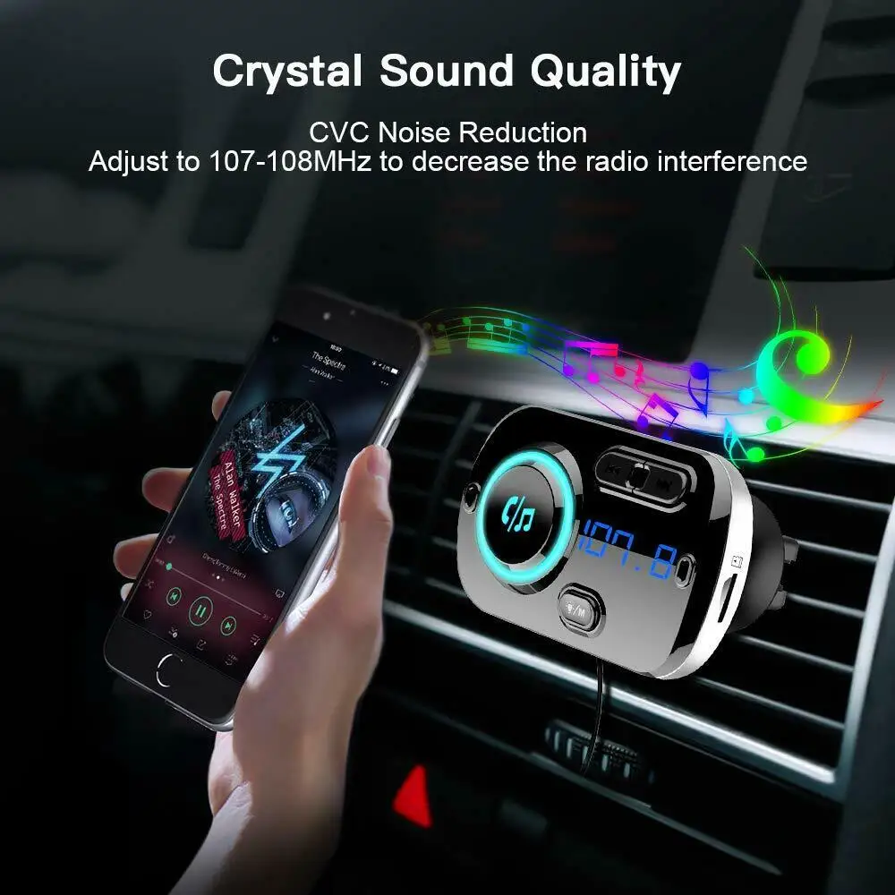 Беспроводной Bluetooth 5,0 Handsfree автомобильный комплект fm-передатчик MP3 плеер с QC3.0 Hifi воспроизведение музыки gps двойной USB зарядное устройство для Iphone