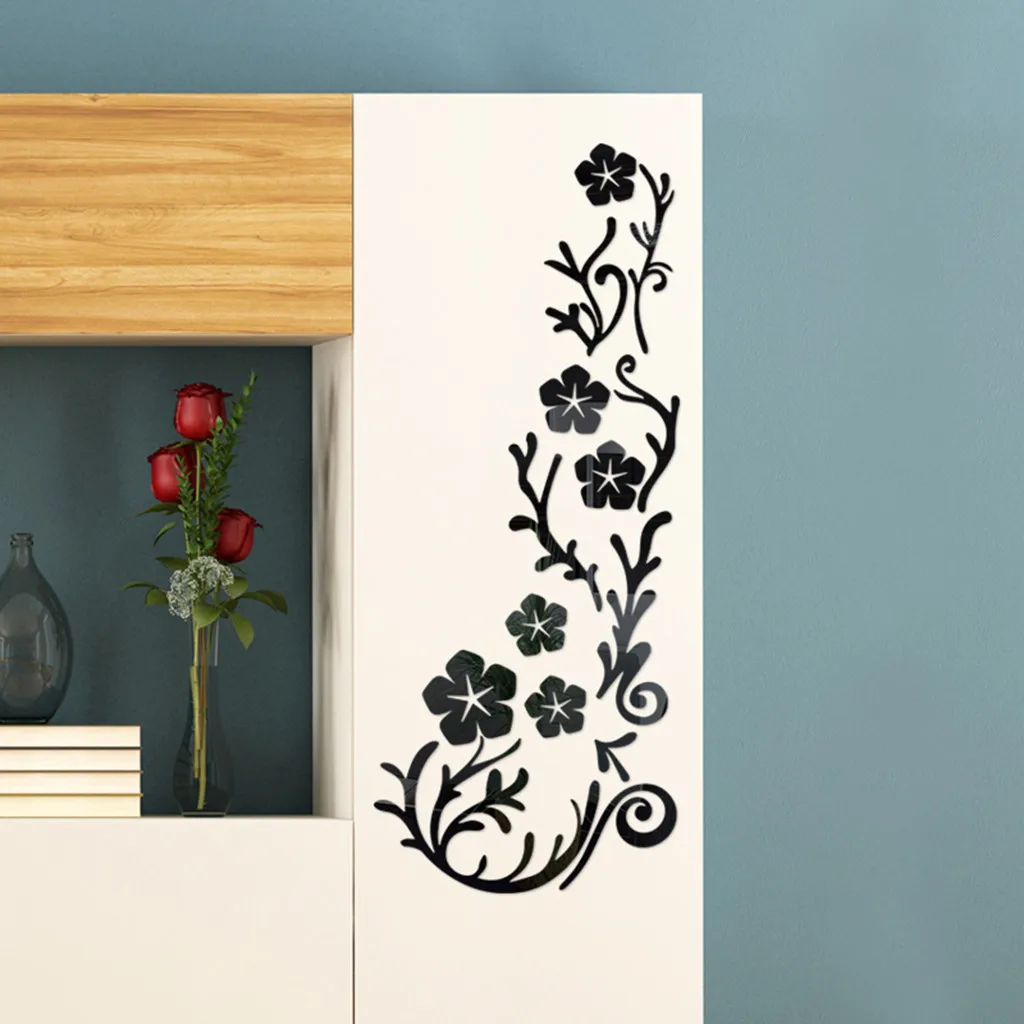 Модные 3D зеркало Цветочные художественные акриловые фрески наклейка съемный