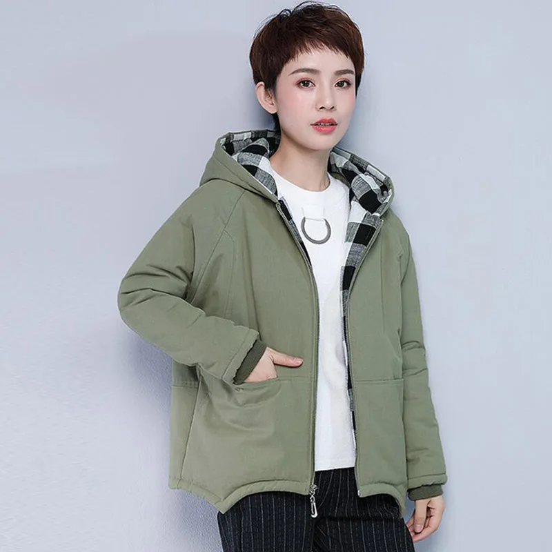 

Женская куртка с капюшоном, Повседневная Свободная хлопковая куртка большого размера на осень и зиму, cc990, 2019