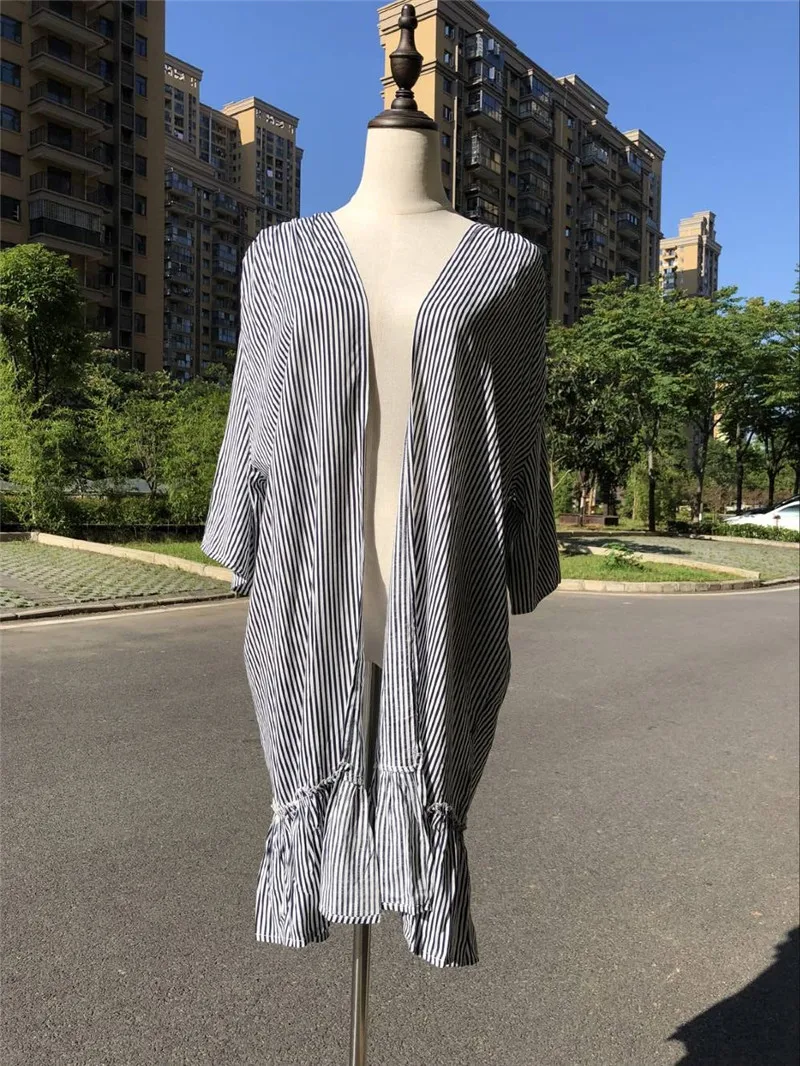 Robe de Plage Полосатое длинное пляжное платье купальный костюм платье пляжный кафтан саронг Женская одежда для плавания купальный костюм накидка туники# Q517