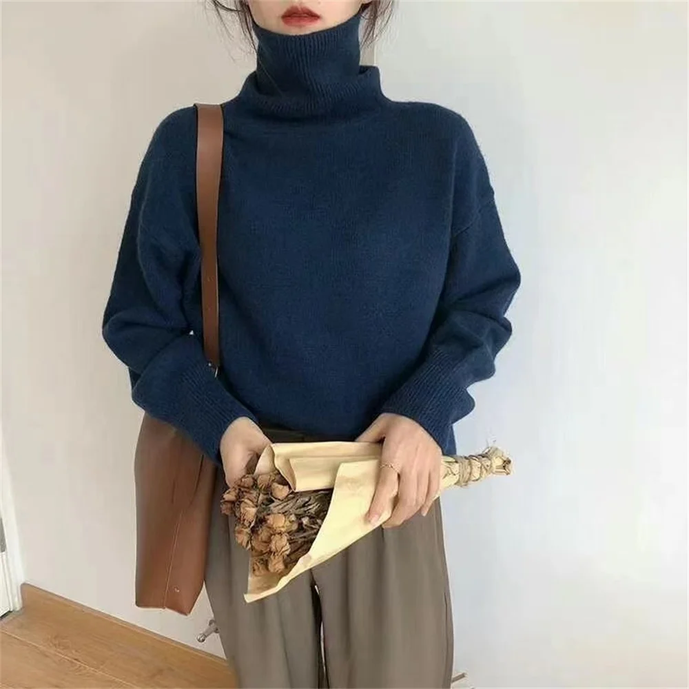 

Top Female Turtleneck Pullover Sweaters Autumn 2021 High Quality Warm New Loose Stylish Knitwear OL Chic Femme Clothes