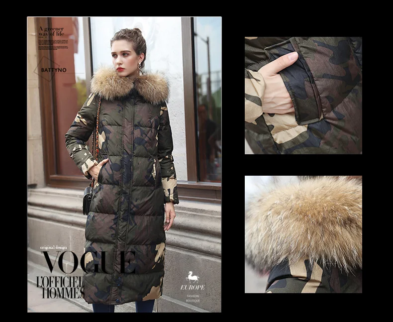 Tcyeek Winter Coat Women Clothes Streetwear X-long Duck Down Jacket Female Ladies Thick Warm Jacket+raccoon Fur Hooded 5203