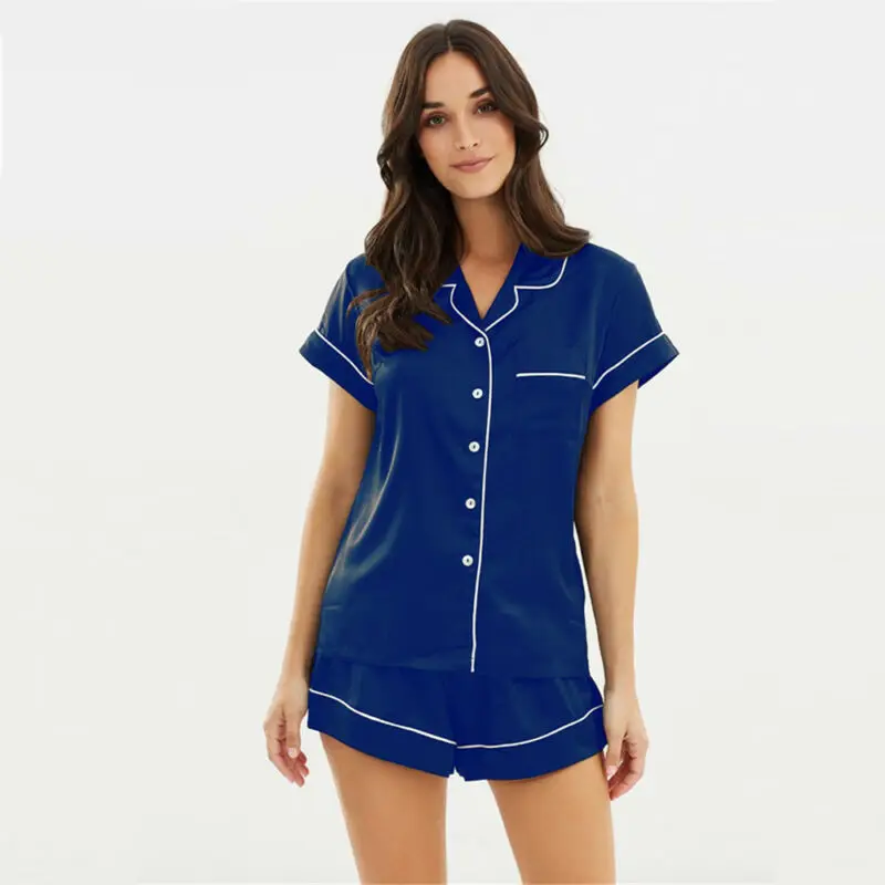 Женская летняя повседневная шелковая атласная пижама с короткими рукавами и