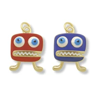 gold plated brass blue red enamel big eye large mouth blame pendant 2022 new fashion cartoon trash can jewelry findings gift