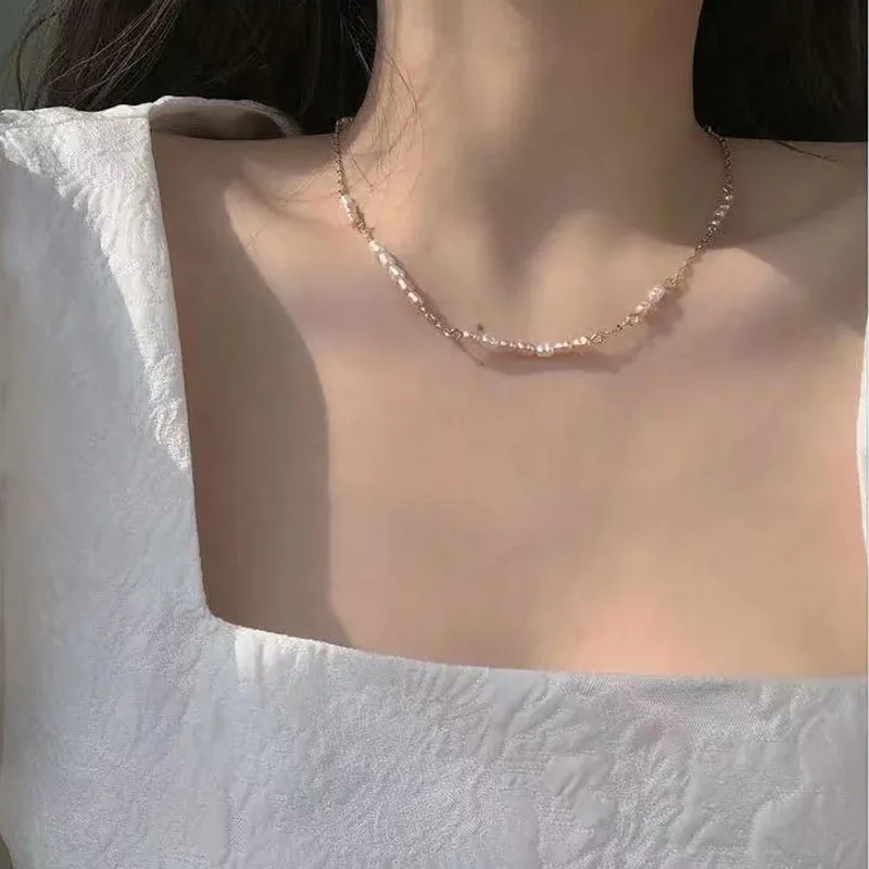 

New Beads Women's Neck Chain Kpop Pearl Choker Necklace Gold Color Goth Choker Jewelry On The Neck Pendant 2021 Collar For Girl