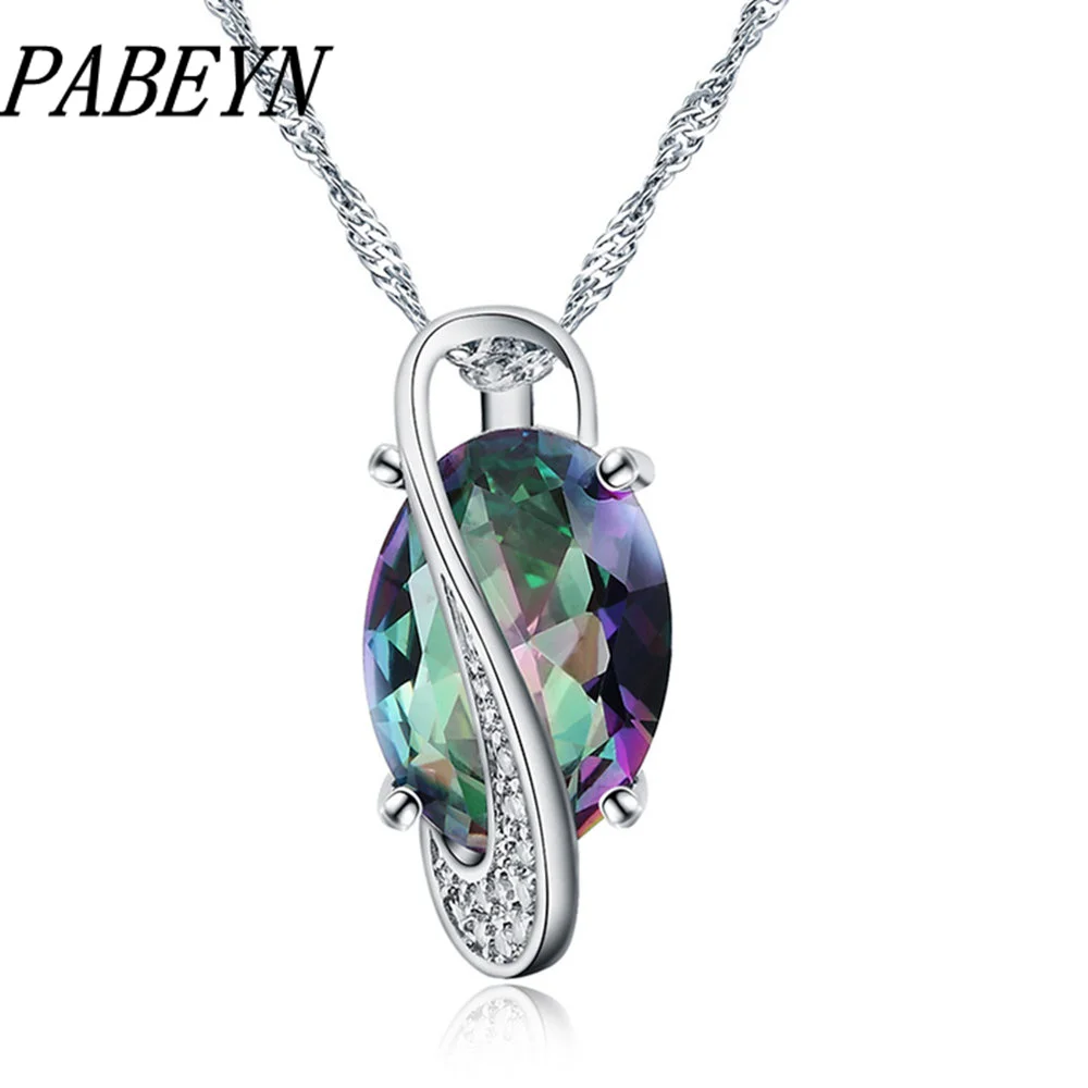 

PABEYN Jewelry 925 Sterling Silver Necklace Colorful Gemstone Pendant Necklace For Woman Charm Jewelry Gift