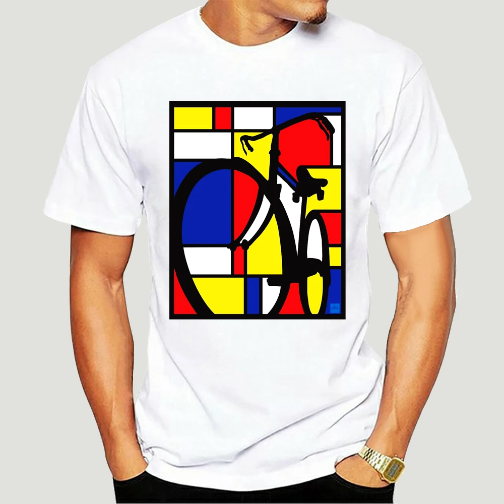 

New Mondrian Bicycle T-Shirt Mens Black White Colors Fan Gift New From Us Usa Wholesale Tee Shirt Four Seasons Casual Lycra