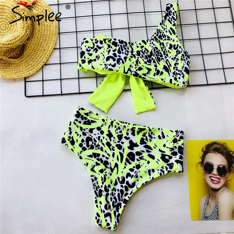 Simplee принт на одно плечо купальник женщин высокой талия бикини Женские купальный