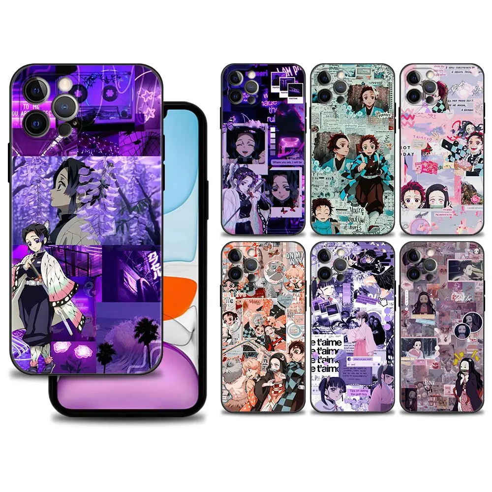 

Case For iphone 12 11 pro max 12 mini xs max XR X 8 7 6S 6 Plus SE Black TPU Shell Fundas Capa Cover Demon Slayer Anime
