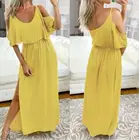 Женское летнее платье на бретелях, однотонное желтое платье на бретелях, летнее платье
