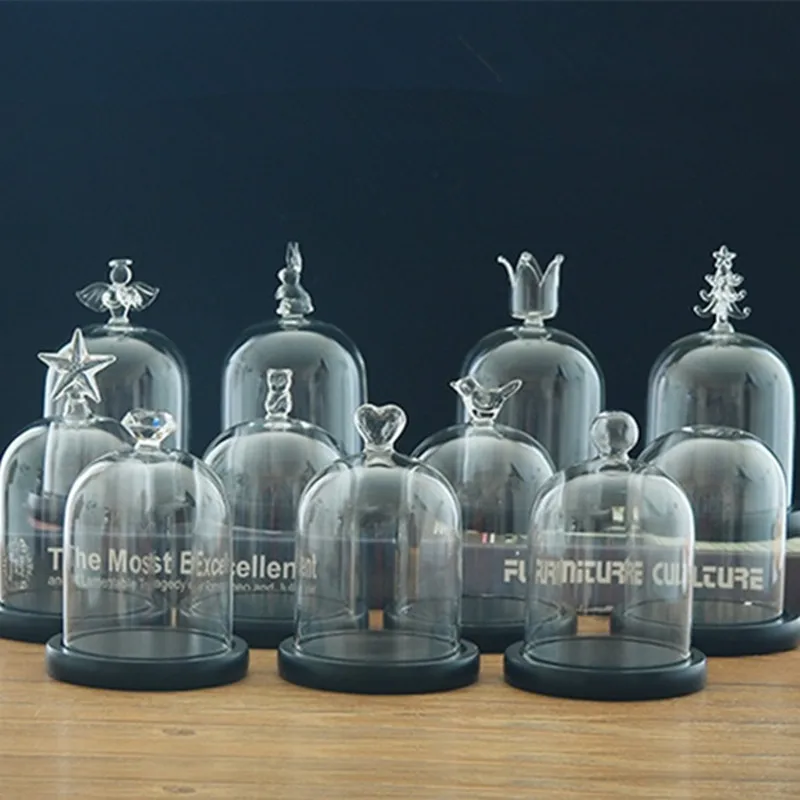9*11cm Flat Black Base Different Top Glass Dome Vase Home Decoration Transparent Cover Wedding Prop Friend Favor Gift