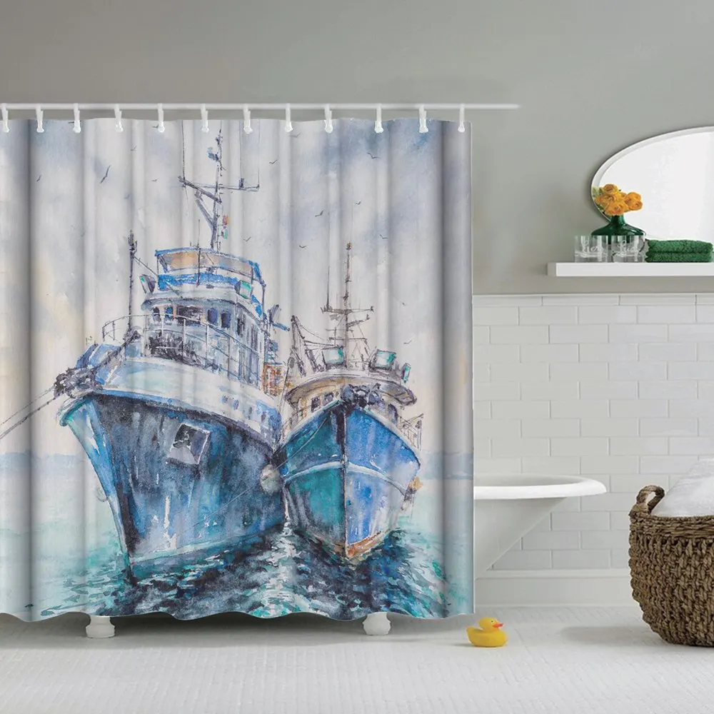 Dafield морской душ Шторы парус старая лодка эскиз штурвал якорь и компас Ванная