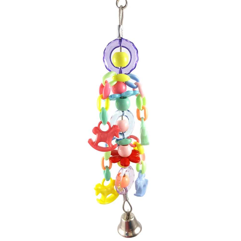 

Swing Suspension Parrot Toy Training Bite Hanging Climb Decoration Bells Cage Home Colorful Chewing Bird Acrylic Beads