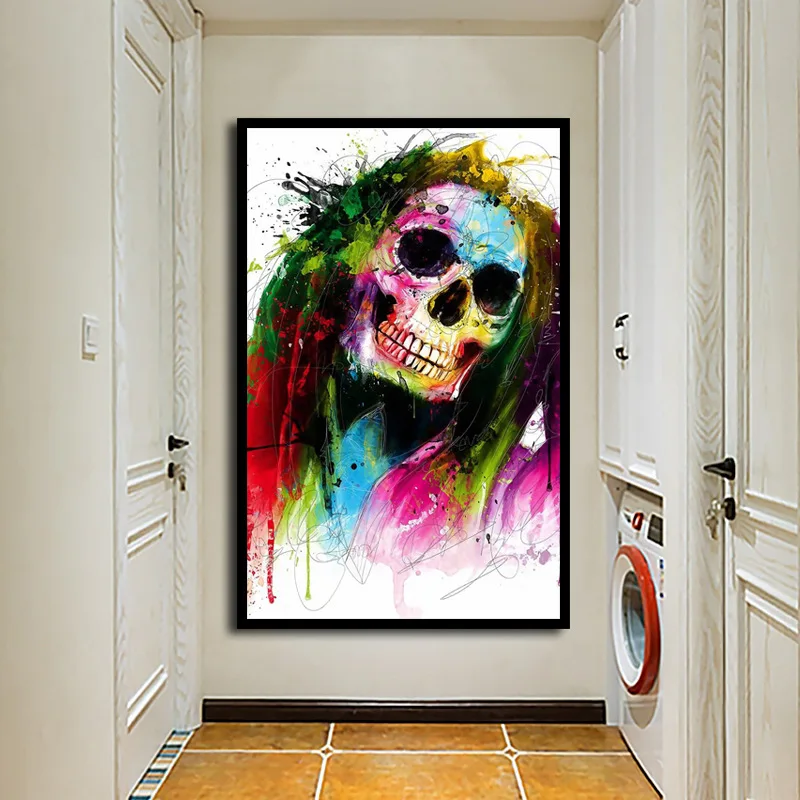 Красочный скелет Картина на холсте Рокки стимпанк Куадрос Декор салон подростки