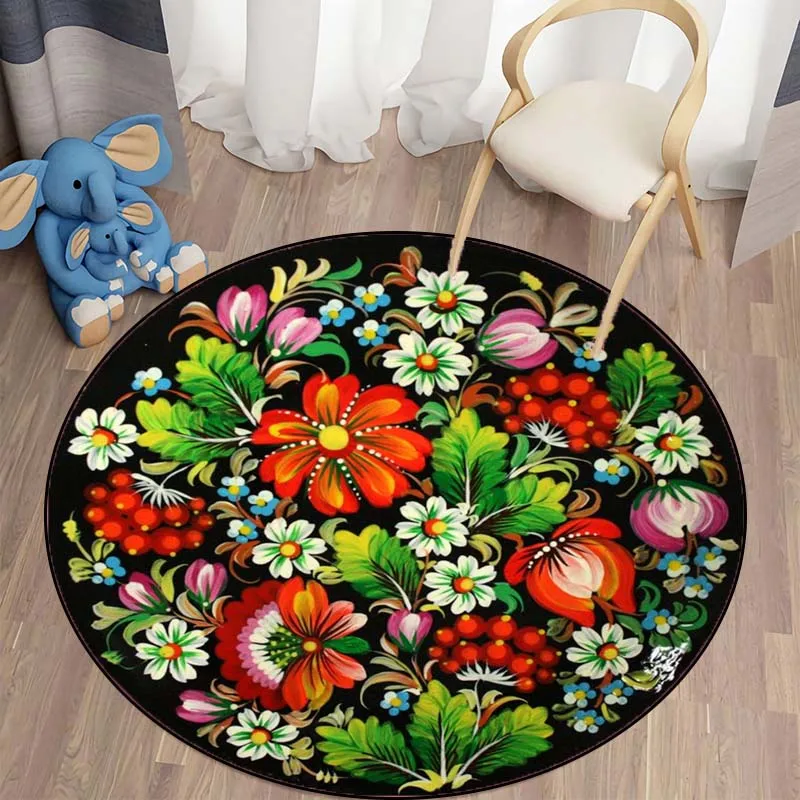 Декоративный Круглый ковер с цветами для комнаты спальни нескользящий принтом