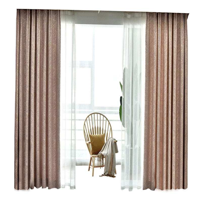 

Nordic Simple Modern Light Luxury Curtains for Living Room Floor-to-ceiling Curtain Shading Chenille Dark Pink Floating Curtains