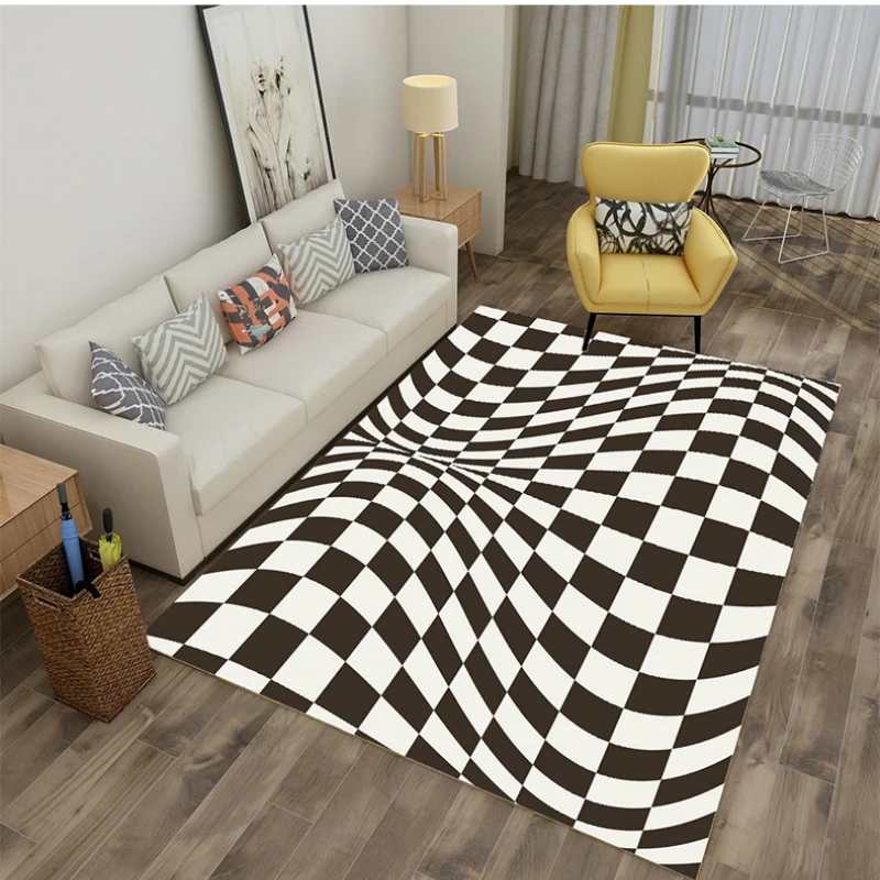 

3d vortex rugs visual black and white grid illusion carpet for living room and bedroom home Decor soft parlor hallway floor mat