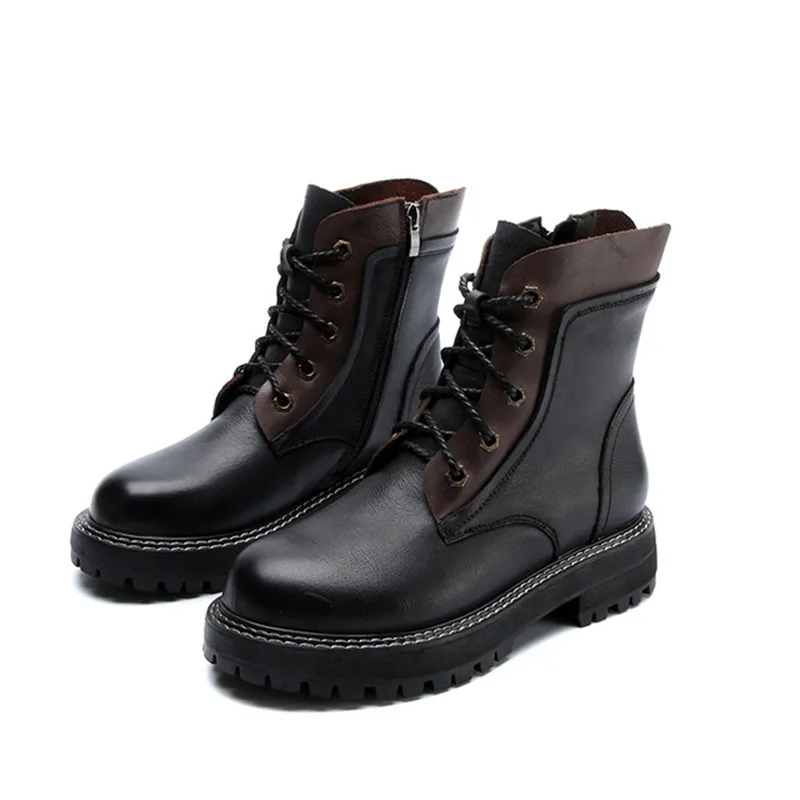 

Retro women boot 2019 autumn winter new fashion leather casual tube short boot women plus velvet warm flat non-slip Martin boot