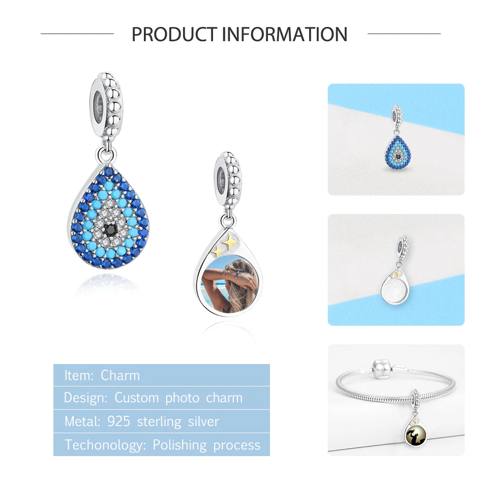 Подвеска Lucky Eye амулеты Синий CZ Кристалл на заказ фото бусы подходит для браслета