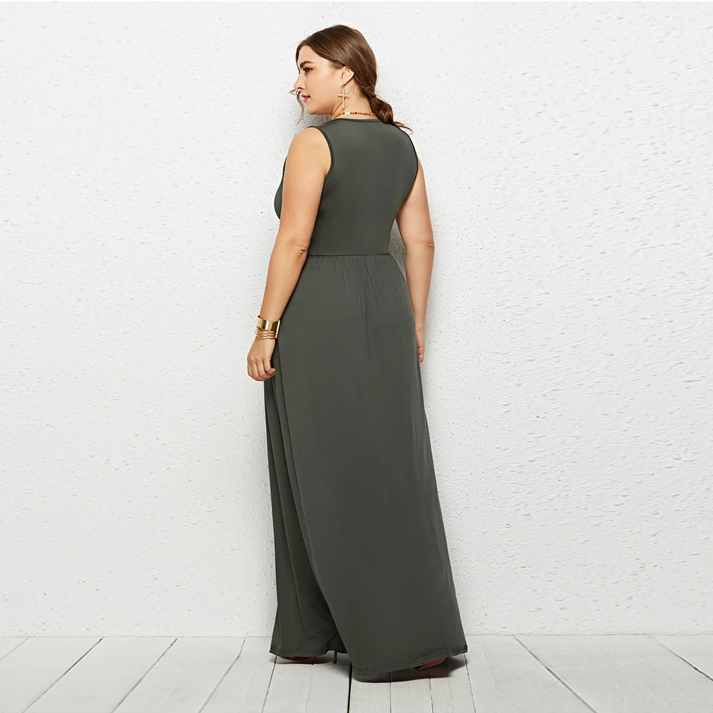 Женское вечернее платье макси без рукавов с V-образным вырезом |