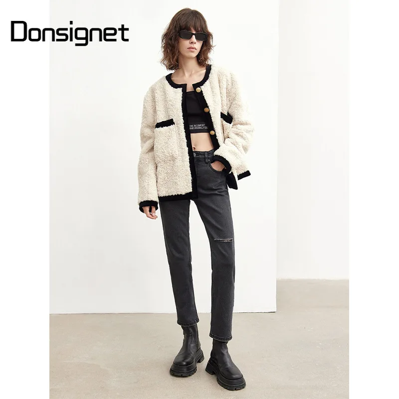 

Осенне-зимняя новая модель женских повседневных коротких свободных однобортных топов для женщин Donsignet