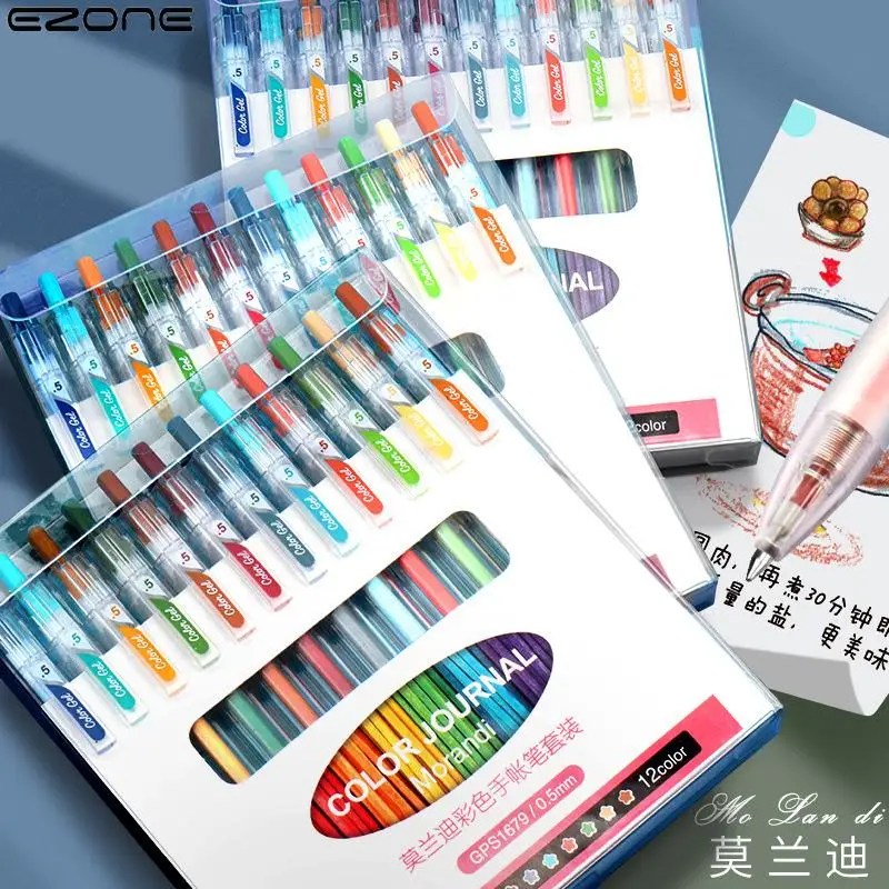 

EZONE 12 цветов Morandi ручка для учетной записи цветная 0,5 мм ручка для рук гелевая ручка в стиле ретро Набор цветных акварельных ручек высокого ка...
