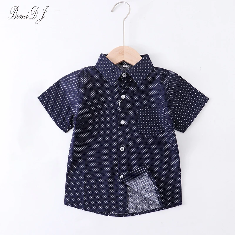 

2021 Hot Sale Children Shirts Casual polka dot Cotton Short-sleeved Boy shirts For 2-14 Years Kids Ribbon Decoration Baby shirts