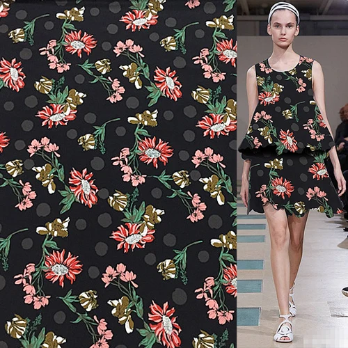 Ткань из натурального шелка в цветочек и горошек Ширина 136 см SCDC935|Ткань| |