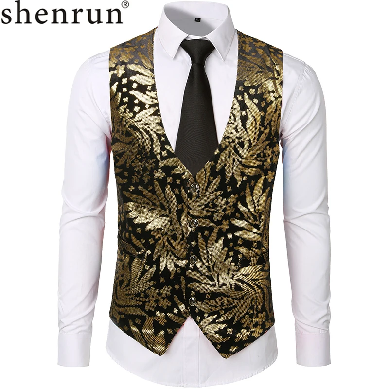 Shenrun мужские жилеты Повседневный жилет бархатный однобортный золотой штамп