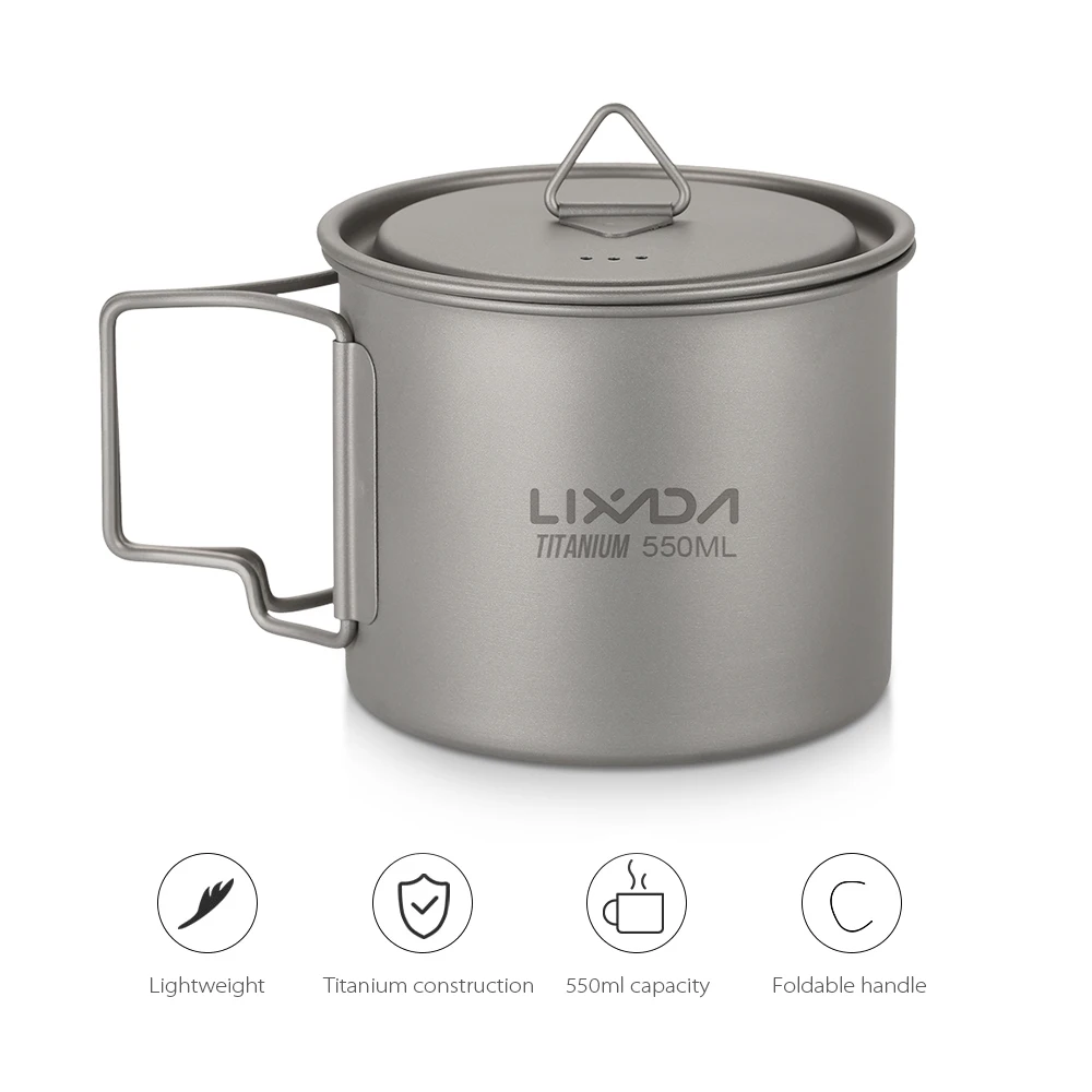 Lixada 4 шт. набор посуды для кемпинга из титана с 550 мл кружка воды складная