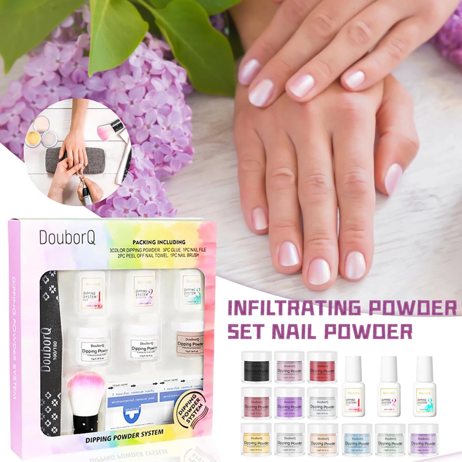 

Набор инфильтрационной пудры для увлажнения ногтей, основа под макияж, клей, уплотняющий слой, набор гвоздей с осушителем