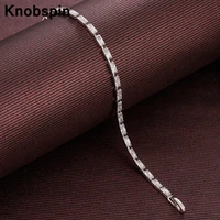 knobspin women 100 925 sterling silver chains simple white 5a zircons bracelets accessories for womens girls gifts fine jewelry