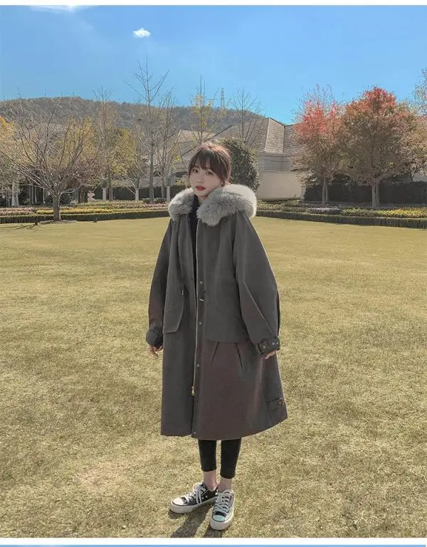 

2021 Winter Women's New Long Cotton-padded Jackets Female Plus Velvet Down Cotton Coats Ladies Solid Loose Warm Overcoats Y626