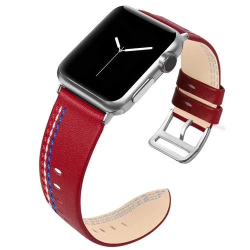 Красный Кожаный ремешок для Apple Watch 42 мм для Iwatch серии 4 3 2 1 40 мм 44 мм сменный Браслет аксессуары для часов - Цвет ремешка: Красный