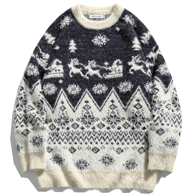 

Men Hip Hop Knitted Jumper Sweaters Ugly Christmas Snowflake Deer Streetwear Harajuku Crewneck Fashion Casual Knitwear Pullovers