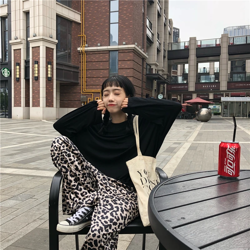 JuneLove осенние леопардовые ретро элегантные свободные женские брюки Elatisc с высокой