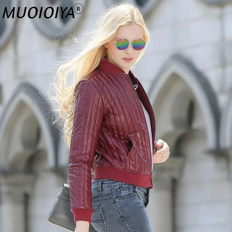 

Куртка женская из натуральной кожи, облегающая верхняя одежда из натуральной овечьей шкуры, черный и красный цвет, на осень-зиму