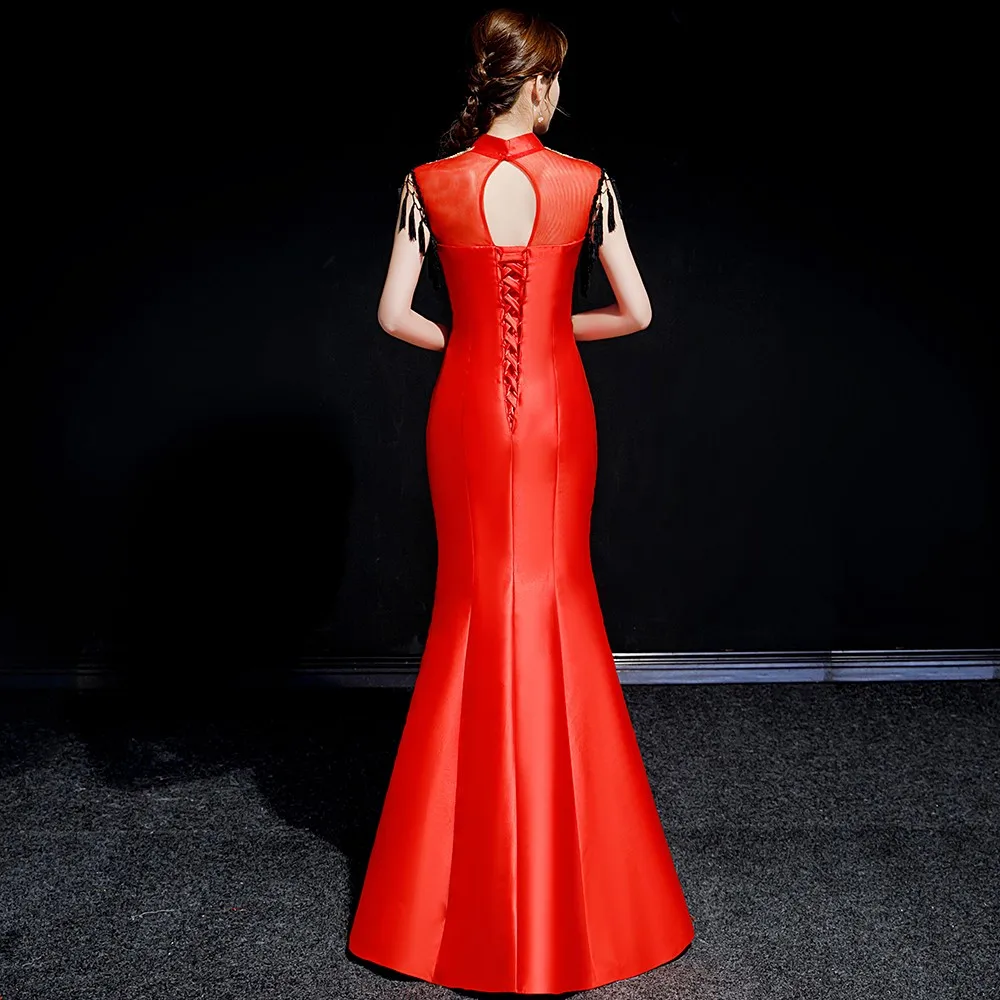 

Green Temperament Evening Party Dress Embroidery Floral Banquet Dress With Tassel Noble Slim Mermaid Dress Hostess Dress S-3XL