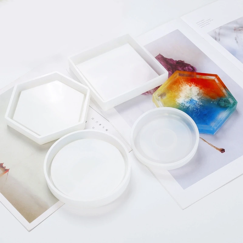 

39XE Silicone Mold DIY Cup Mat Pad Handmade Molds Crafts Epoxy Resin Geometric Shape Hexagonal Square Round Thermal Insulation